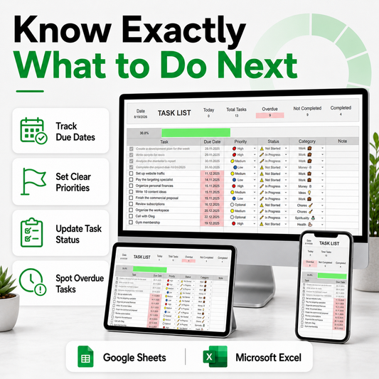 Task Tracker Spreadsheet – Get Organized, Prioritize What Matters & Finish More