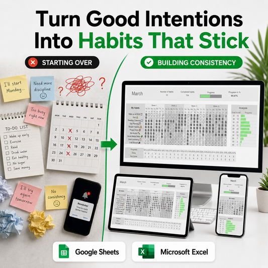 Habit Tracker Spreadsheet – Build Better Habits, Stay Consistent & See Your Progress