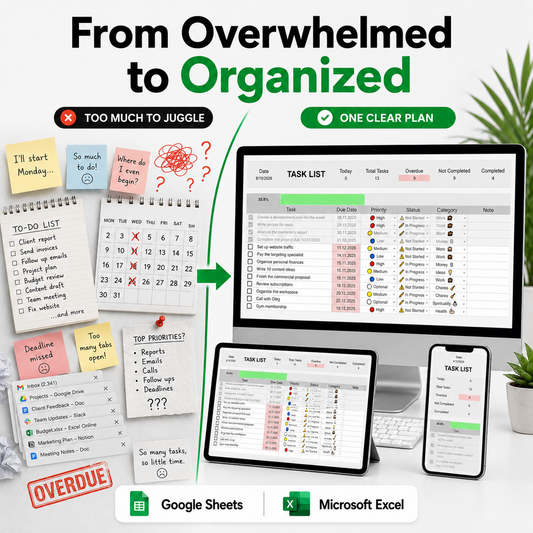 Task Tracker Spreadsheet – Get Organized, Prioritize What Matters & Finish More