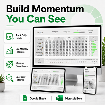 Habit Tracker Spreadsheet – Build Better Habits, Stay Consistent & See Your Progress