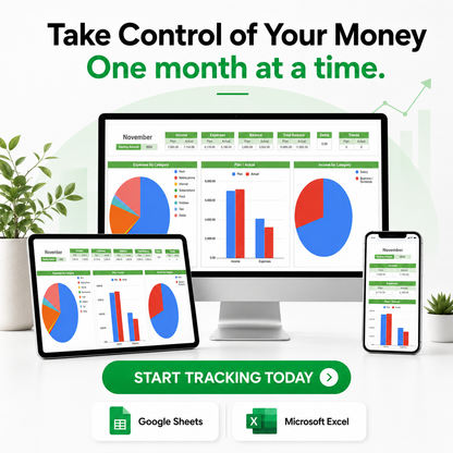 Finance Tracker Spreadsheet – Take Control of Your Money, Budget, Expenses & Savings