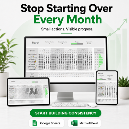 Habit Tracker Spreadsheet – Build Better Habits, Stay Consistent & See Your Progress