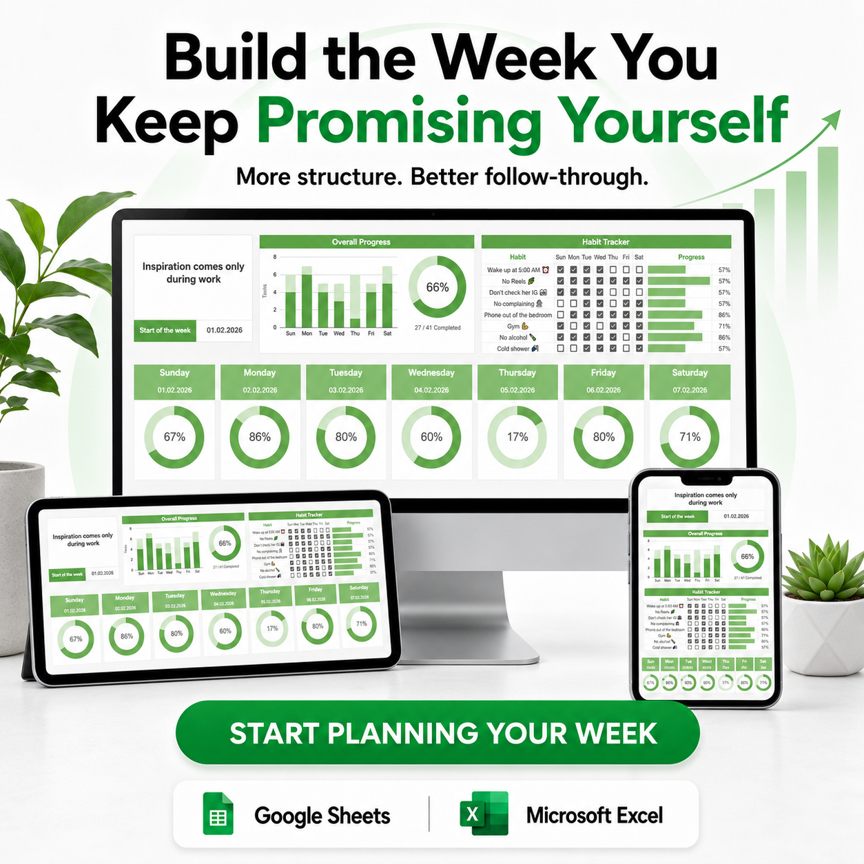 Weekly Planner Spreadsheet – Build Better Habits, Stay Focused & Make Every Week Count