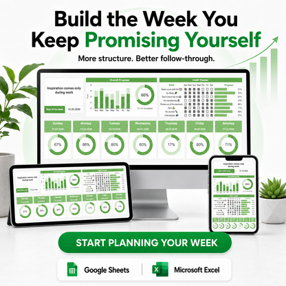 Weekly Planner Spreadsheet – Build Better Habits, Stay Focused & Make Every Week Count