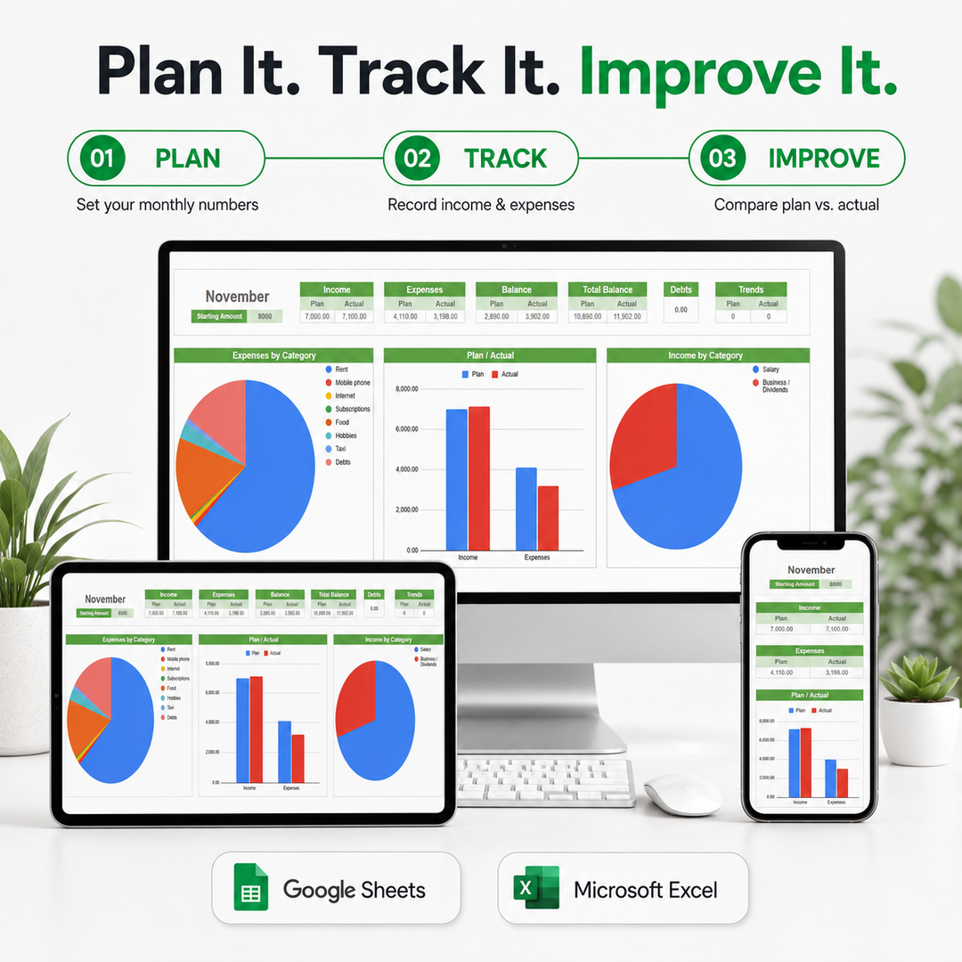 Finance Tracker spreadsheet – plan, track and improve your finances