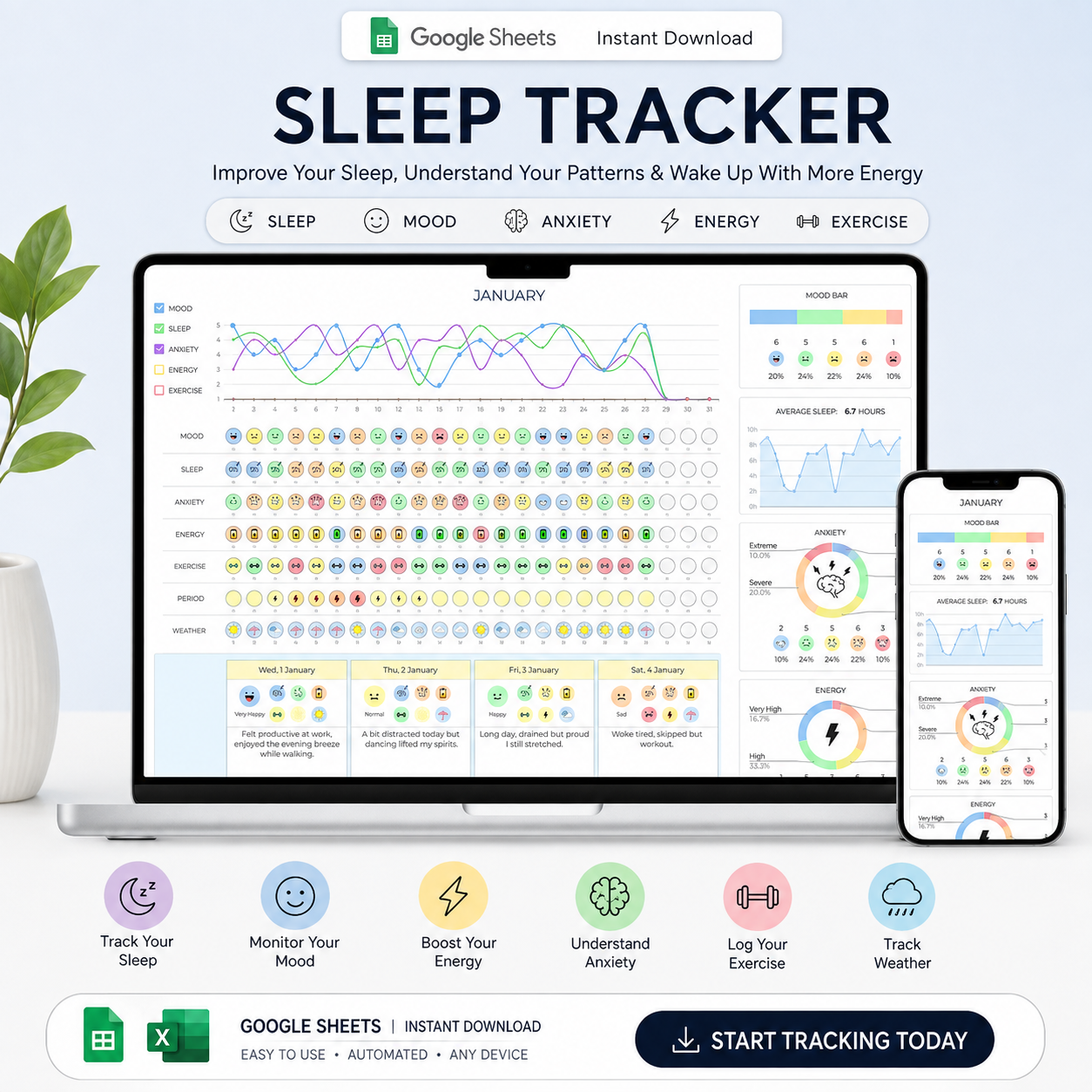 Sleep Tracker Spreadsheet – Improve Your Sleep, Understand Your Patterns & Wake Up With More Energy
